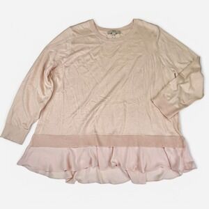Loft Plus Sweater Womens 20 22 Pink‎ Long Sleeve Knit Pullover Ruffle Hem Soft